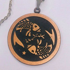 VTG Pisces Astrology Copper Pendant Charm Coppercraft Guild 2" Diameter